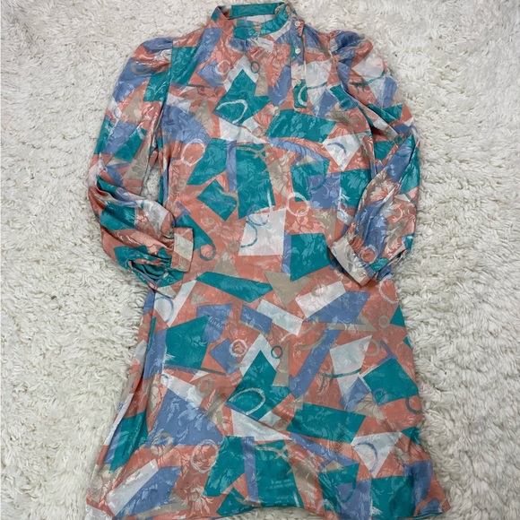Vintage Long Sleeve Colorful Abstract Pattern Dress - Picture 3 of 5